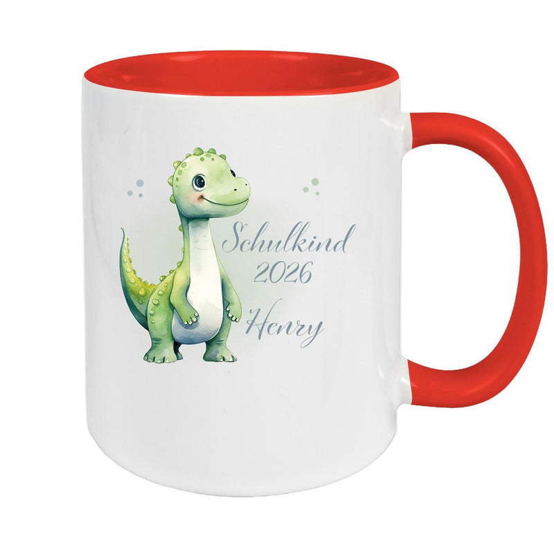 Tasse Schulkind 4 Wunschname Dino1 Keramik Kinderbecher Personalisiert versch. Farben