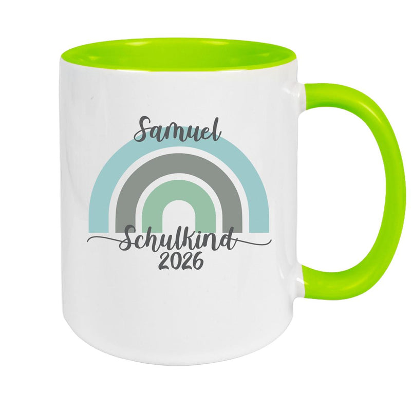 Tasse Schulkind 05 Wunschname Rainbow Keramik Kinderbecher Personalisiert versch. Farben