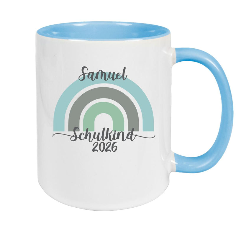 Tasse Schulkind 05 Wunschname Rainbow Keramik Kinderbecher Personalisiert versch. Farben