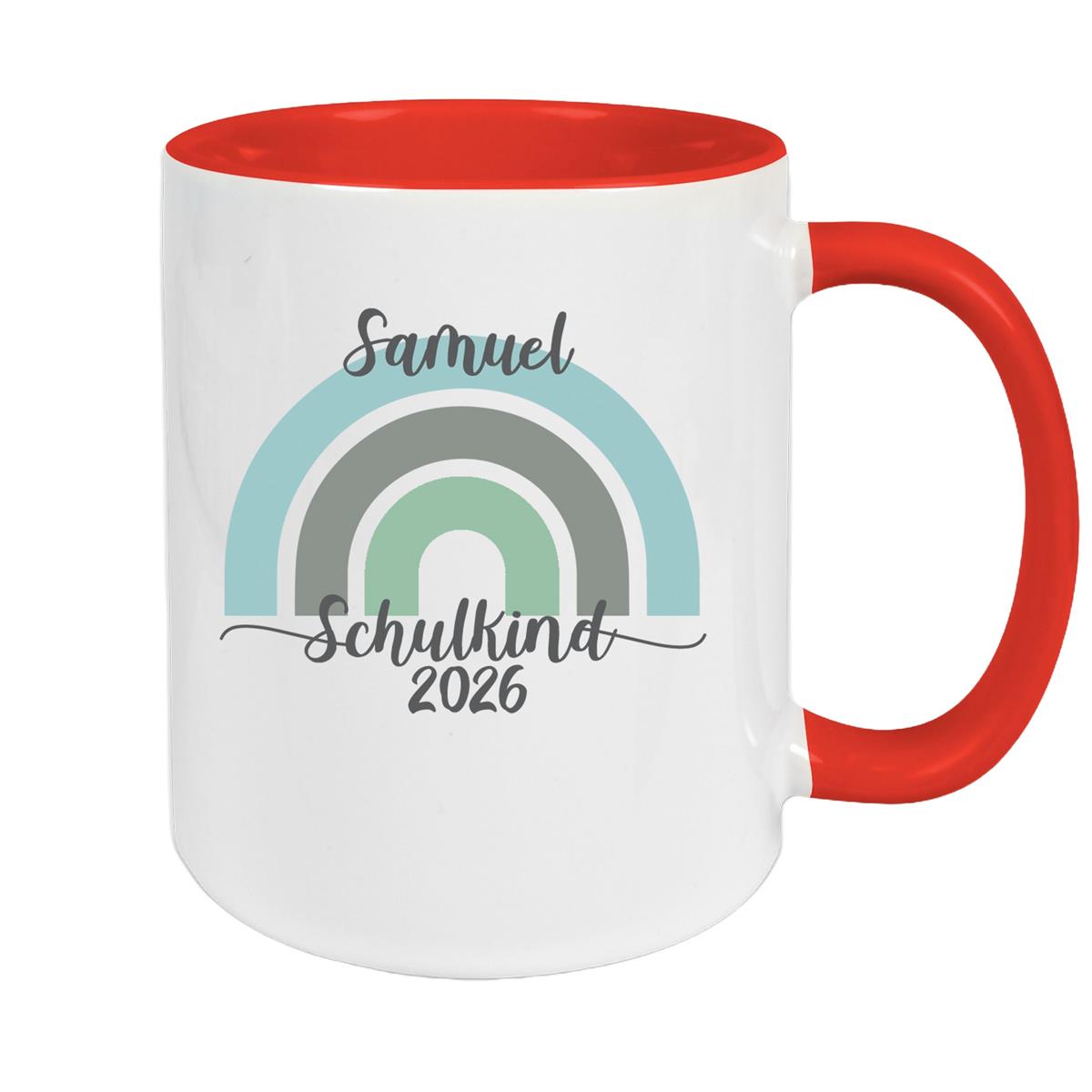 Tasse Schulkind 05 Wunschname Rainbow Keramik Kinderbecher Personalisiert versch. Farben
