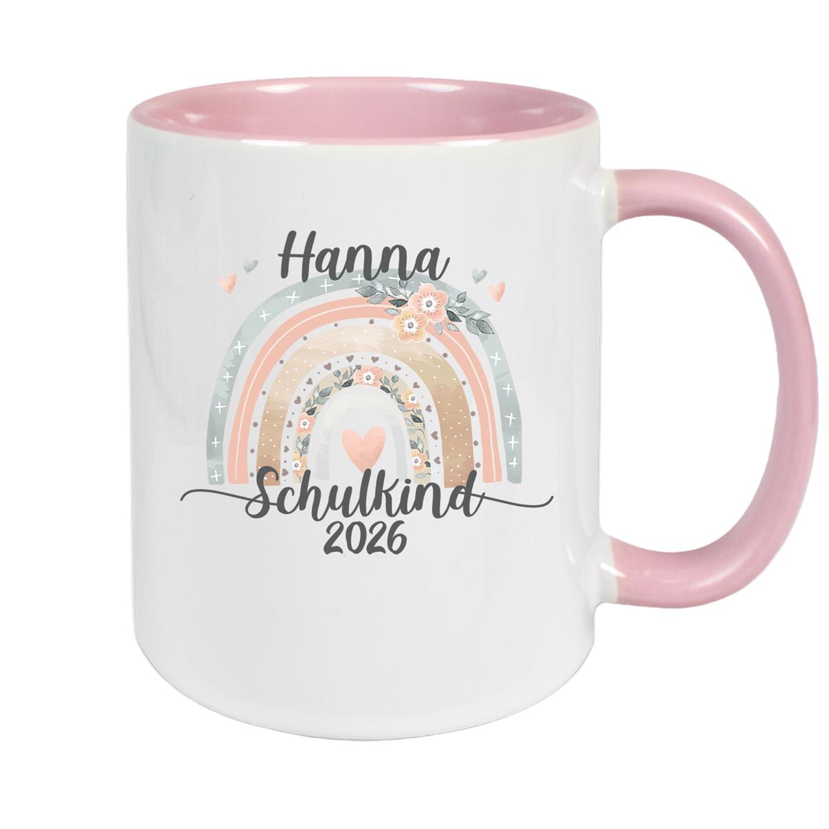 Tasse Schulkind 06 Wunschname Rainbow Keramik Kinderbecher Personalisiert versch. Farben