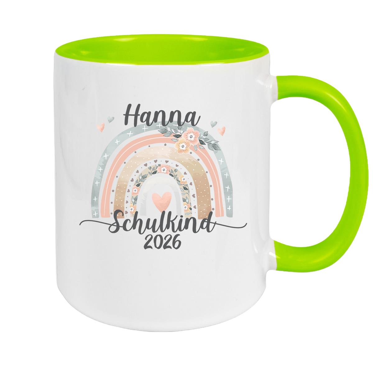 Tasse Schulkind 06 Wunschname Rainbow Keramik Kinderbecher Personalisiert versch. Farben