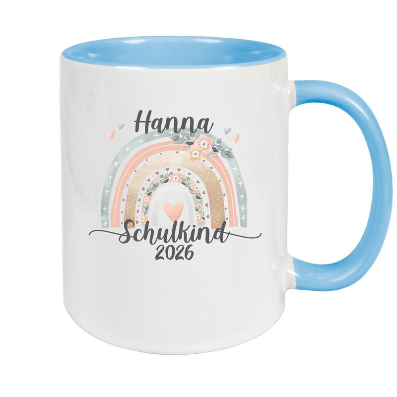 Tasse Schulkind 06 Wunschname Rainbow Keramik Kinderbecher Personalisiert versch. Farben