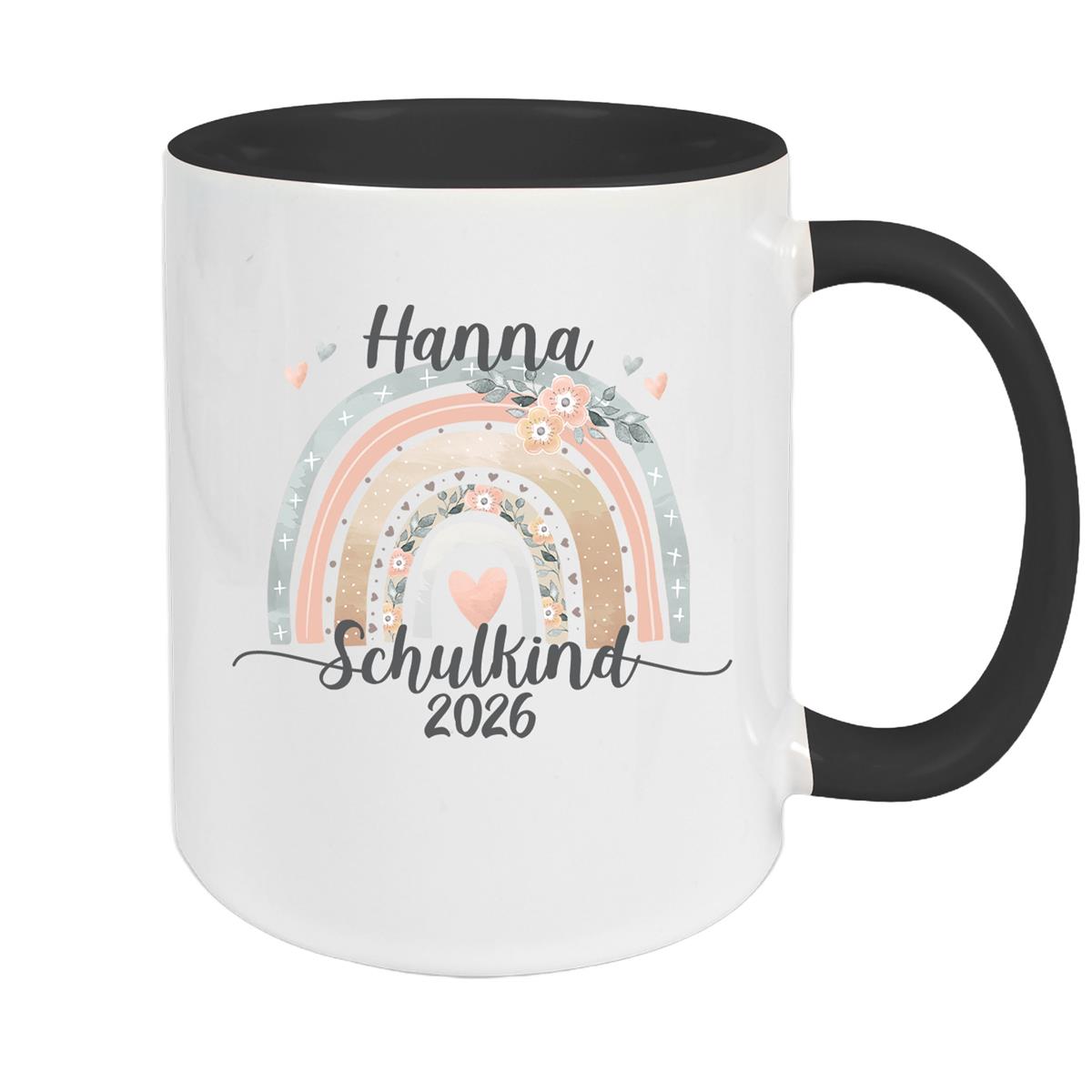 Tasse Schulkind 06 Wunschname Rainbow Keramik Kinderbecher Personalisiert versch. Farben