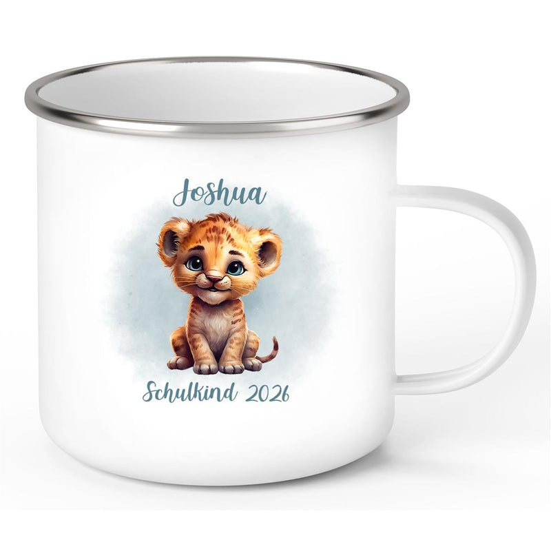 Personalized Enamel Kids Mug for Schoolchildren, Design Tiger 1, Customizable with Name, 0.7 L
