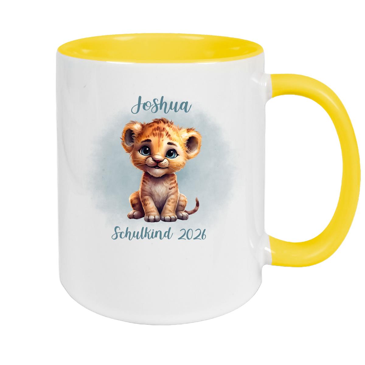 Tasse Schulkind 07 Wunschname Tiger 1 Keramik Kinderbecher Personalisiert versch. Farben