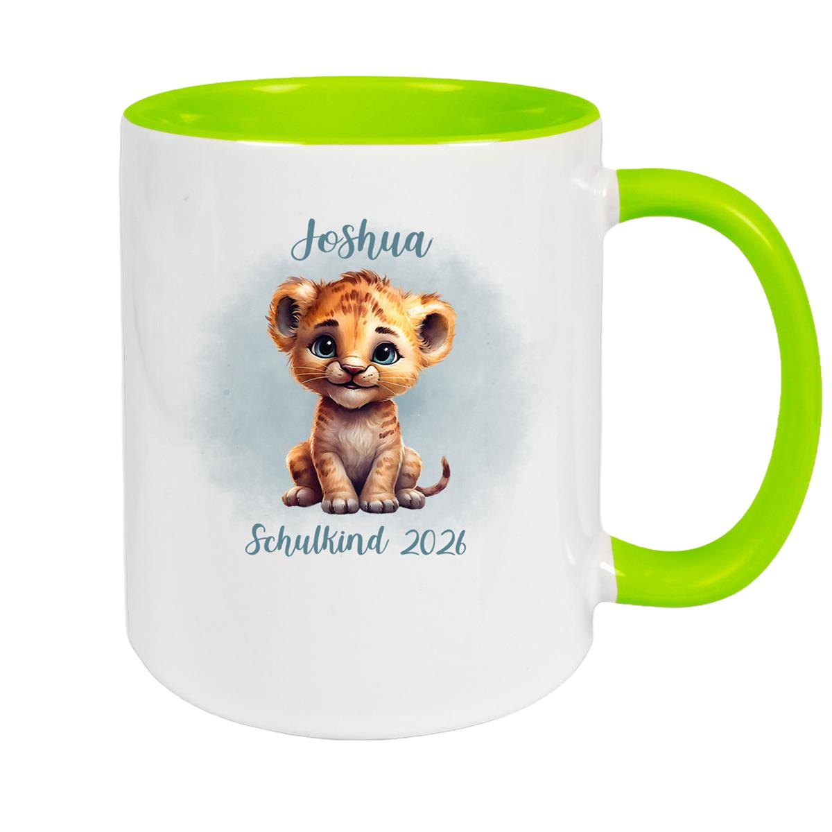 Tasse Schulkind 07 Wunschname Tiger 1 Keramik Kinderbecher Personalisiert versch. Farben