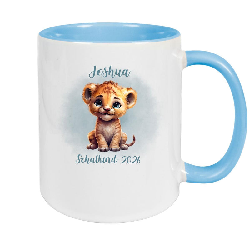 Tasse Schulkind 07 Wunschname Tiger 1 Keramik Kinderbecher Personalisiert versch. Farben