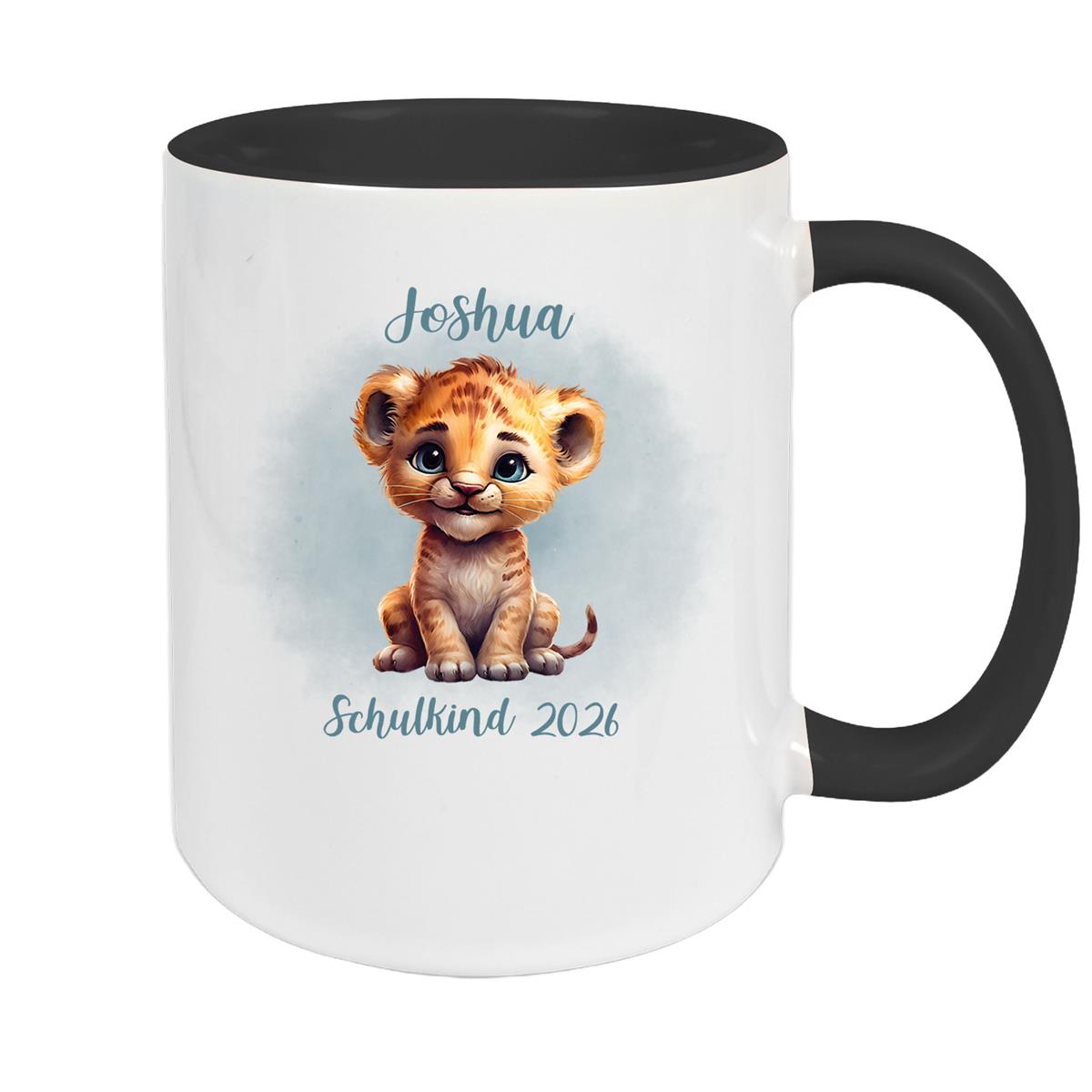 Tasse Schulkind 07 Wunschname Tiger 1 Keramik Kinderbecher Personalisiert versch. Farben