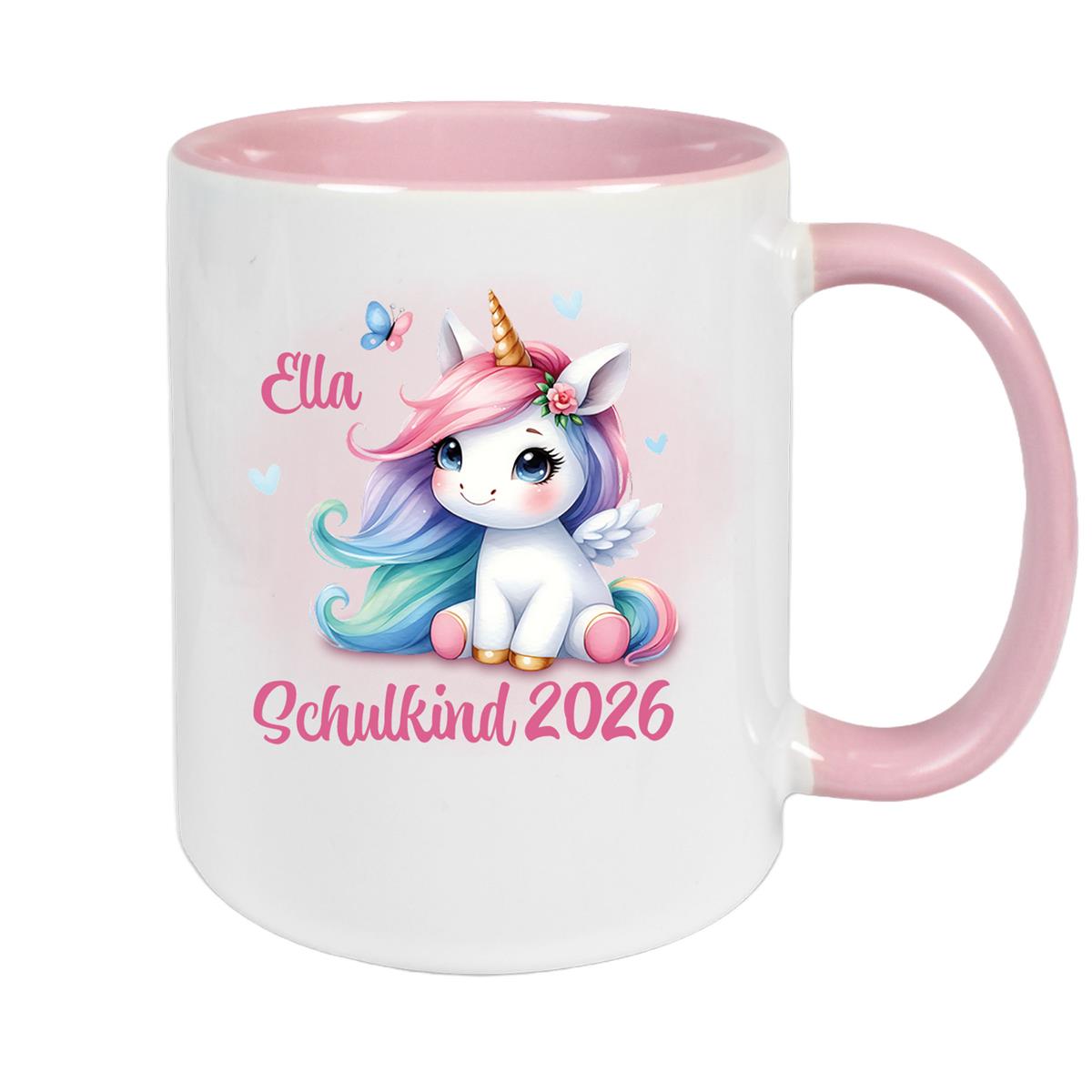 Tasse Schulkind 09 Wunschname Einhorn 2 Keramik Kinderbecher Personalisiert versch. Farben