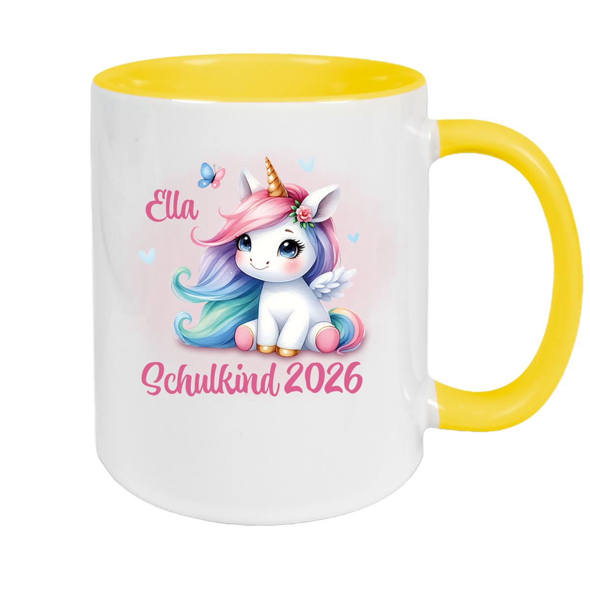 Tasse Schulkind 09 Wunschname Einhorn 2 Keramik Kinderbecher Personalisiert versch. Farben