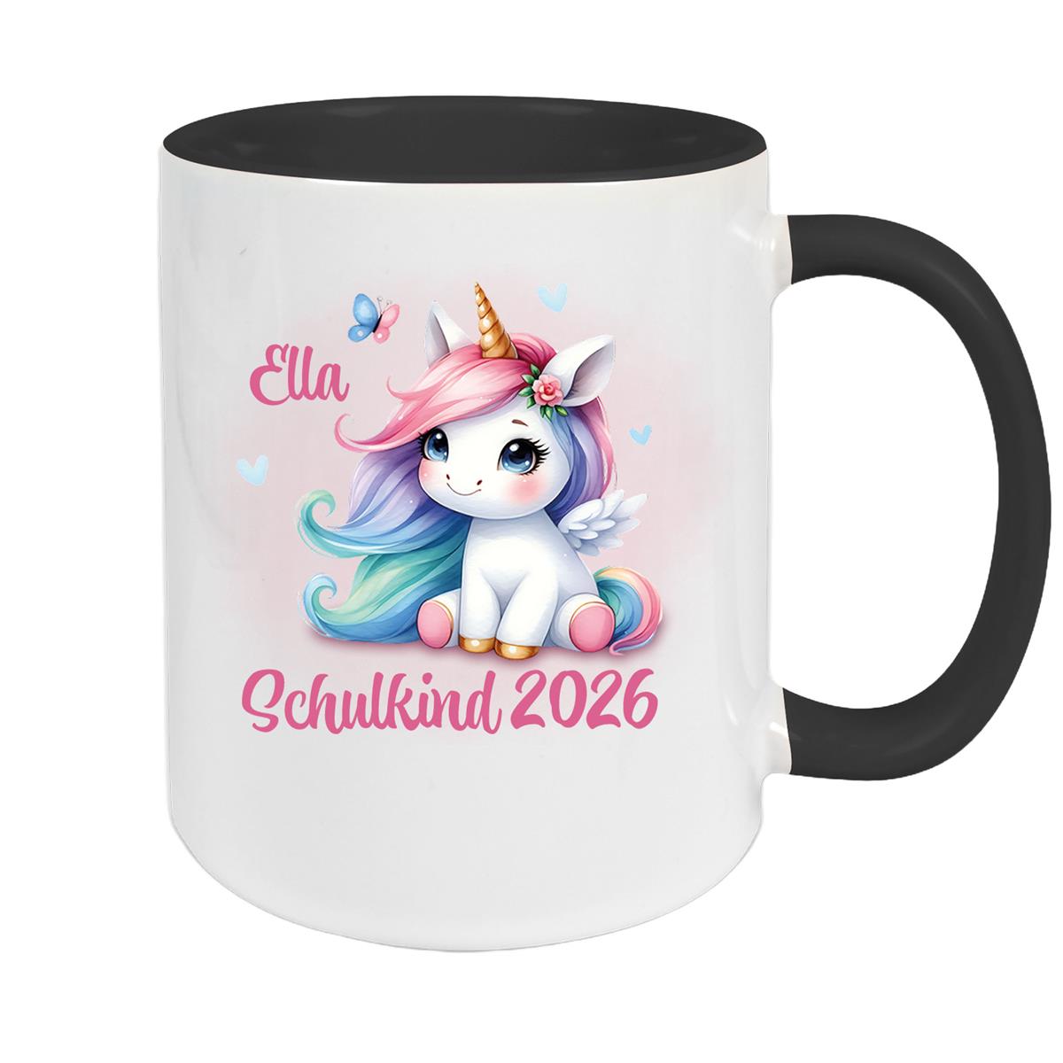 Tasse Schulkind 09 Wunschname Einhorn 2 Keramik Kinderbecher Personalisiert versch. Farben