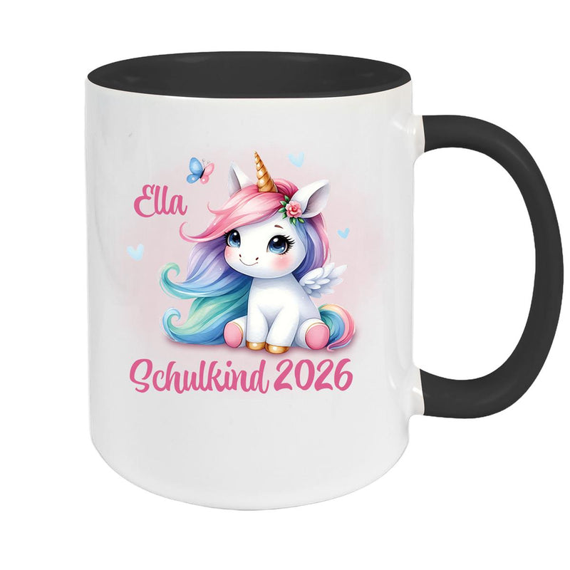 Tasse Schulkind 09 Wunschname Einhorn 2 Keramik Kinderbecher Personalisiert versch. Farben