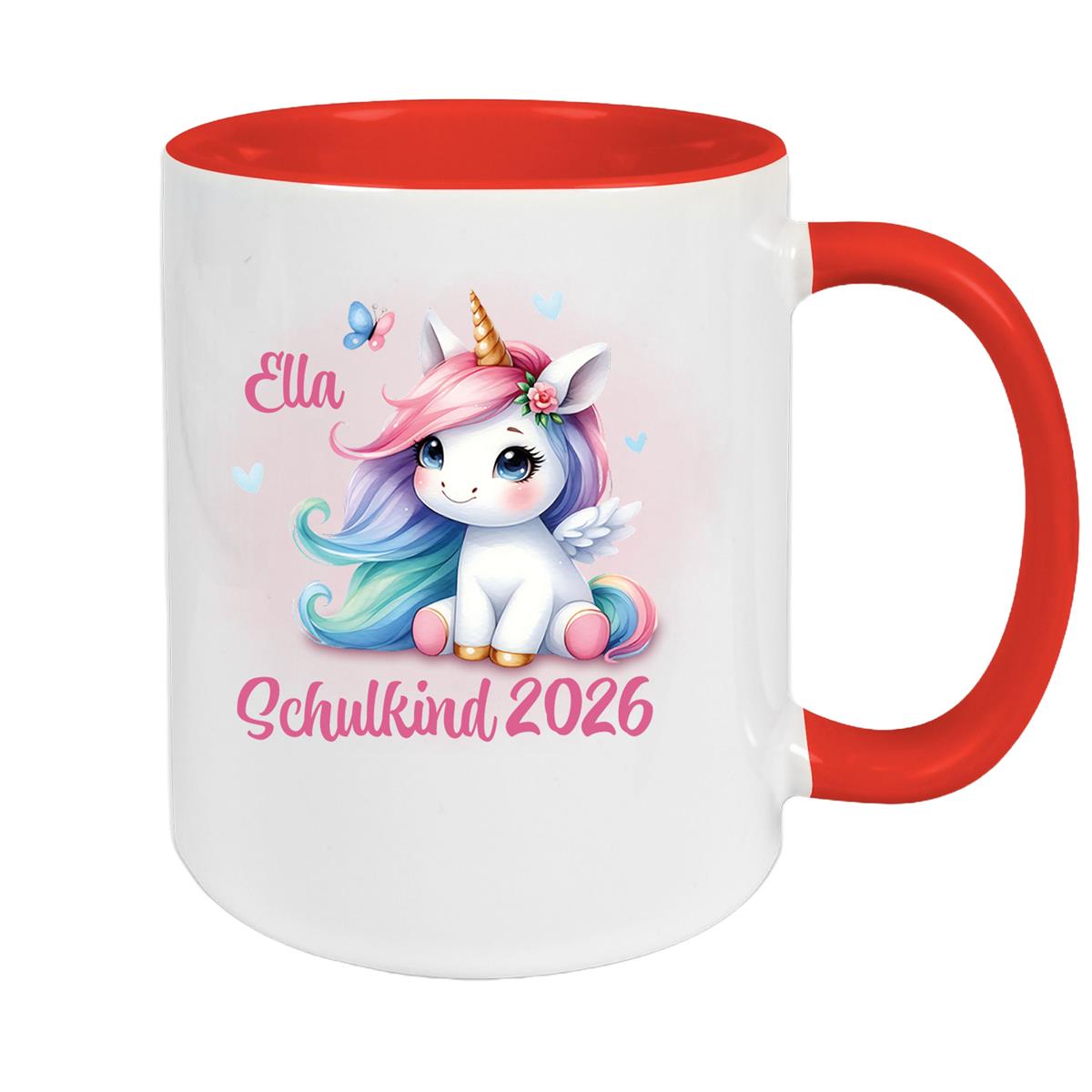 Tasse Schulkind 09 Wunschname Einhorn 2 Keramik Kinderbecher Personalisiert versch. Farben