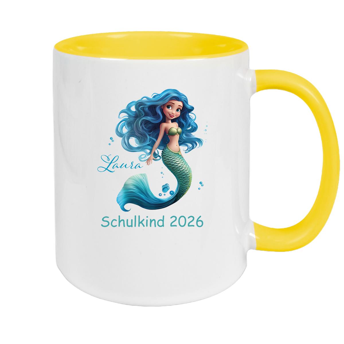 Tasse Schulkind 10 Wunschname Meerjungfrau 1 Keramik Kinderbecher Personalisiert versch. Farben