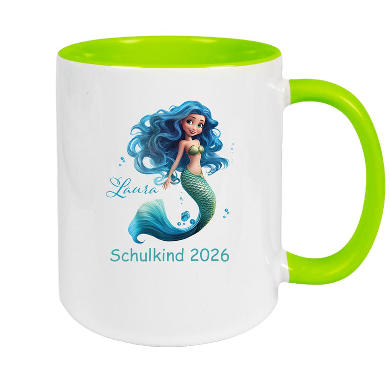Tasse Schulkind 10 Wunschname Meerjungfrau 1 Keramik Kinderbecher Personalisiert versch. Farben