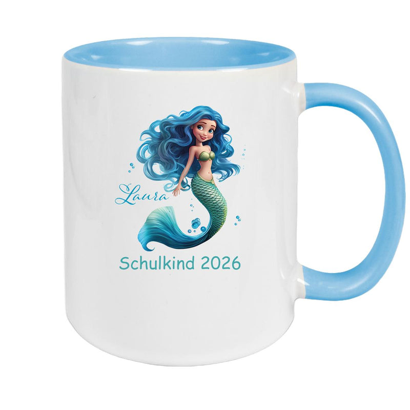 Tasse Schulkind 10 Wunschname Meerjungfrau 1 Keramik Kinderbecher Personalisiert versch. Farben