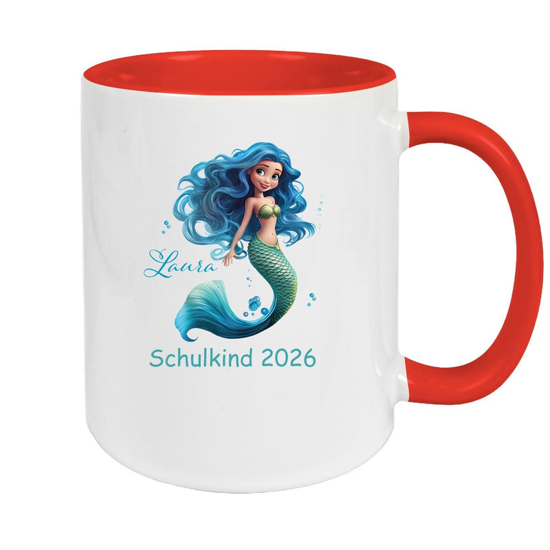 Tasse Schulkind 10 Wunschname Meerjungfrau 1 Keramik Kinderbecher Personalisiert versch. Farben