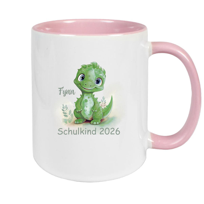 Tasse Schulkind 11 Wunschname Dino 2 Keramik Kinderbecher Personalisiert versch. Farben