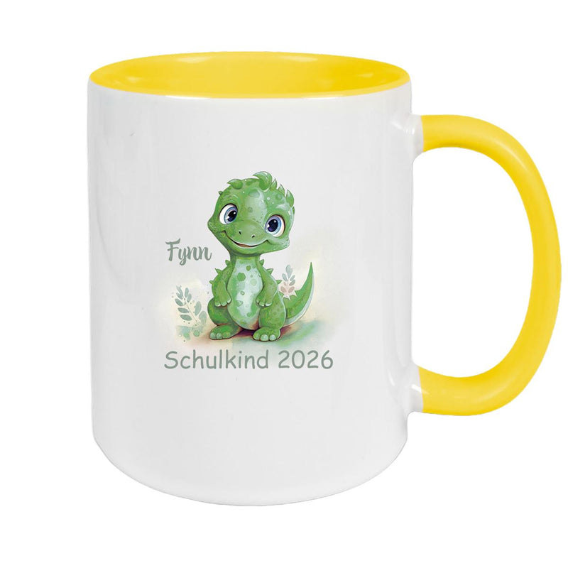 Tasse Schulkind 11 Wunschname Dino 2 Keramik Kinderbecher Personalisiert versch. Farben