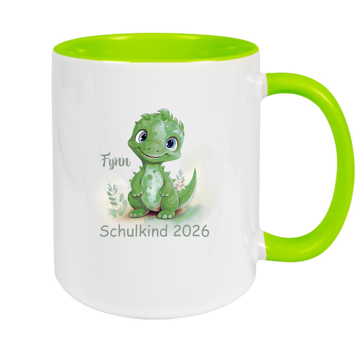 Tasse Schulkind 11 Wunschname Dino 2 Keramik Kinderbecher Personalisiert versch. Farben