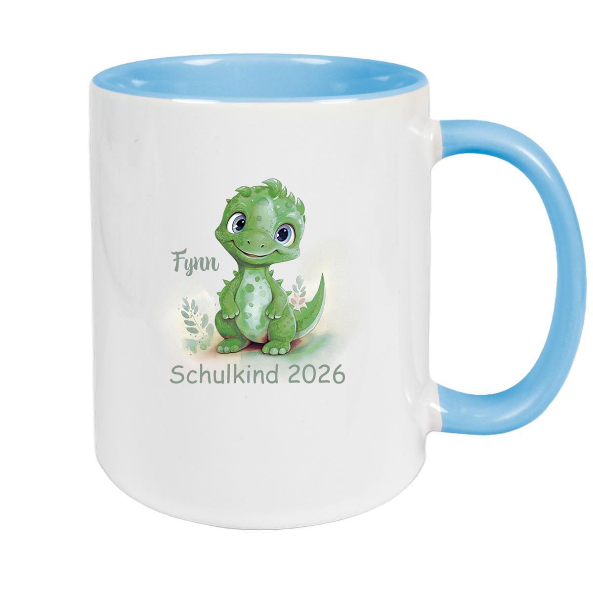Tasse Schulkind 11 Wunschname Dino 2 Keramik Kinderbecher Personalisiert versch. Farben