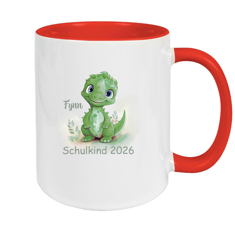 Tasse Schulkind 11 Wunschname Dino 2 Keramik Kinderbecher Personalisiert versch. Farben
