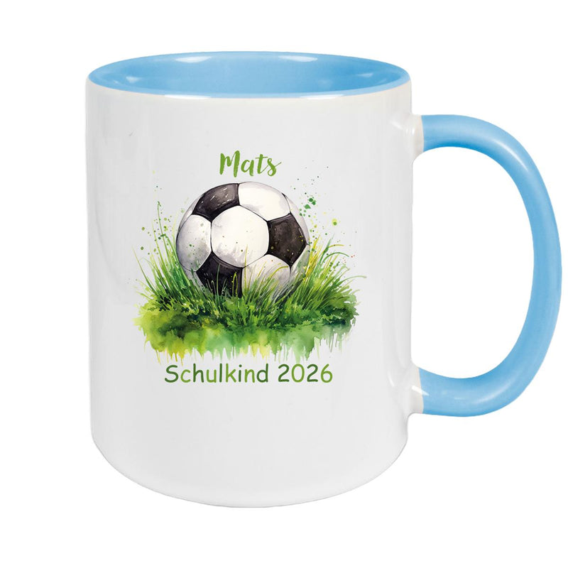 Tasse Schulkind 12 Wunschname Fußball1 Keramik Kinderbecher Personalisiert versch. Farben