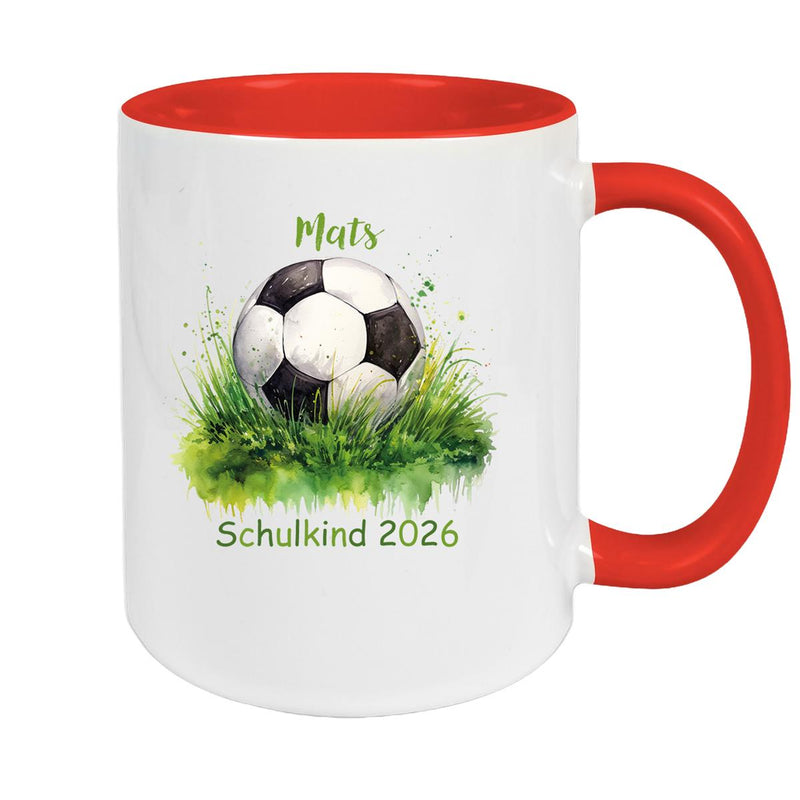 Tasse Schulkind 12 Wunschname Fußball1 Keramik Kinderbecher Personalisiert versch. Farben