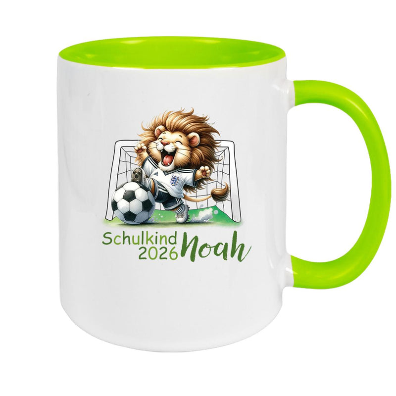 Tasse Schulkind 13 Wunschname Fußball2 Keramik Kinderbecher Personalisiert versch. Farben