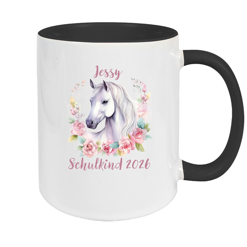 Tasse Schulkind 14 Wunschname Pferd1 Keramik Kinderbecher Personalisiert versch. Farben
