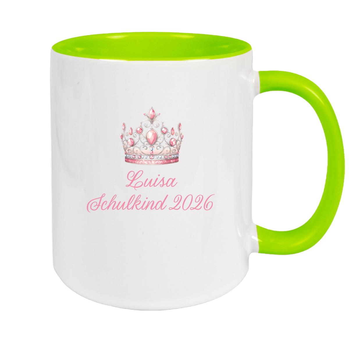Tasse Schulkind 15 Wunschname Prinzessin1 Keramik Kinderbecher Personalisiert versch. Farben