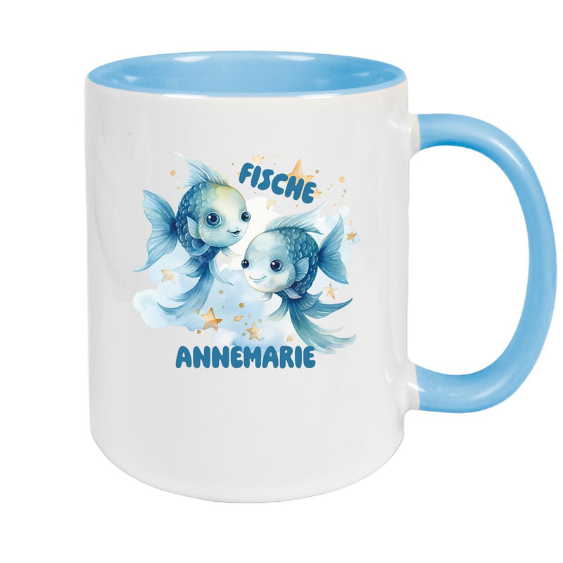Tasse Sternzeichen Kinder Fische 1 Wunschname Keramik Kinderbecher personalisiert versch. Farben
