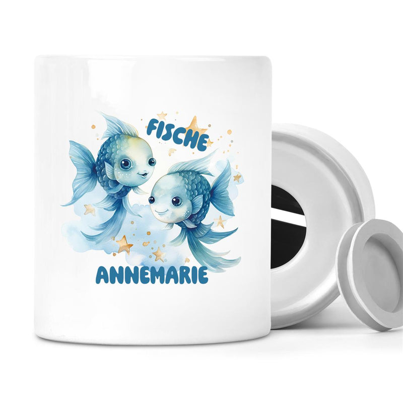 Spardose mit Wunschname Sternzeichen Fische 1 personalisiert