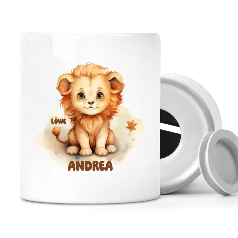 Money box with desired name Zodiac sign Leo 1 personalized