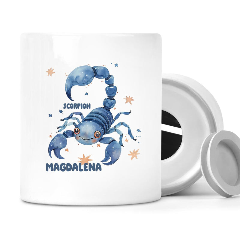 Piggy bank with desired name Zodiac Sign Scorpio 1 personalized