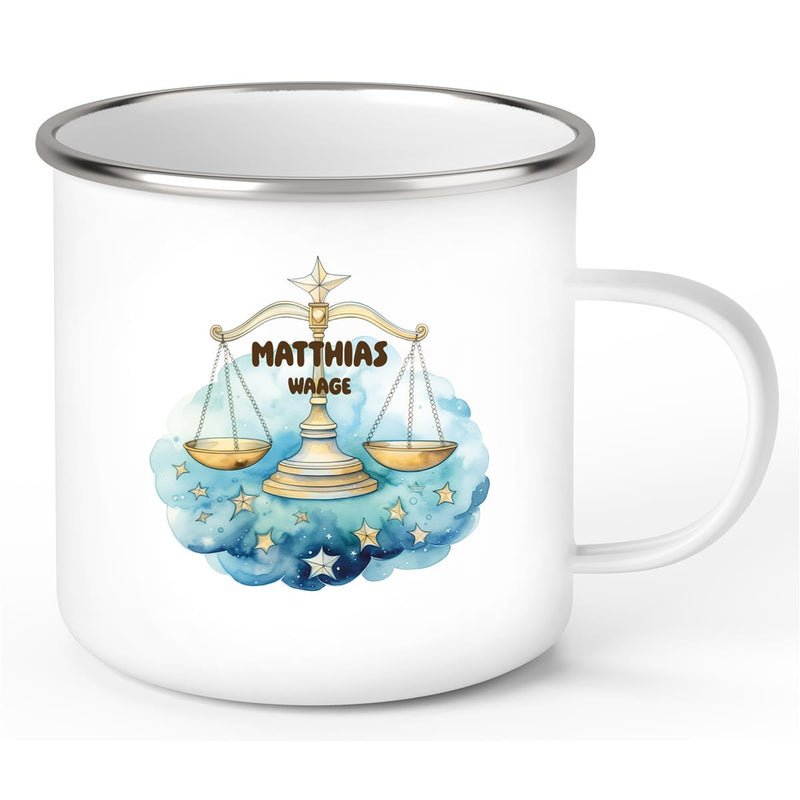 Tasse Sternzeichen Kinder Waage 1 Wunschname Emaille Kinderbecher personalisiert