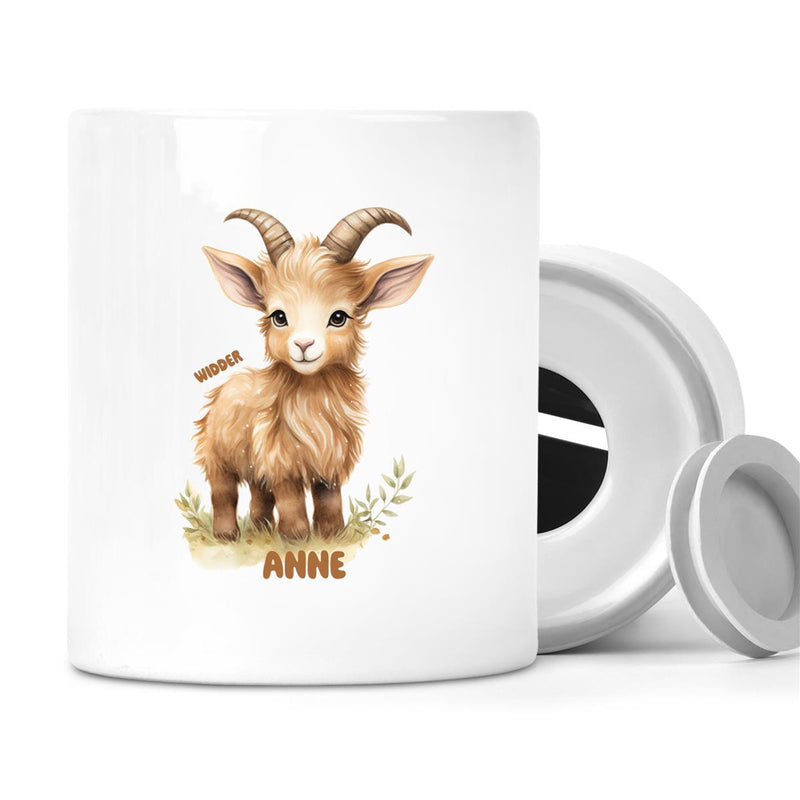 Piggy bank with desired name Zodiac sign Aries 1 personalized