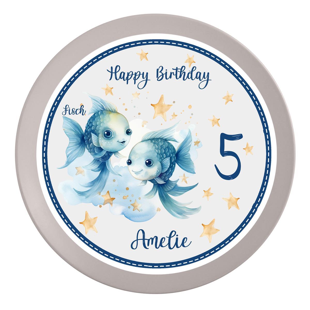 Tortenaufleger Geburtstag Sternzeichen Fische 1 Name & Zahl (20cm) Fondant Papier