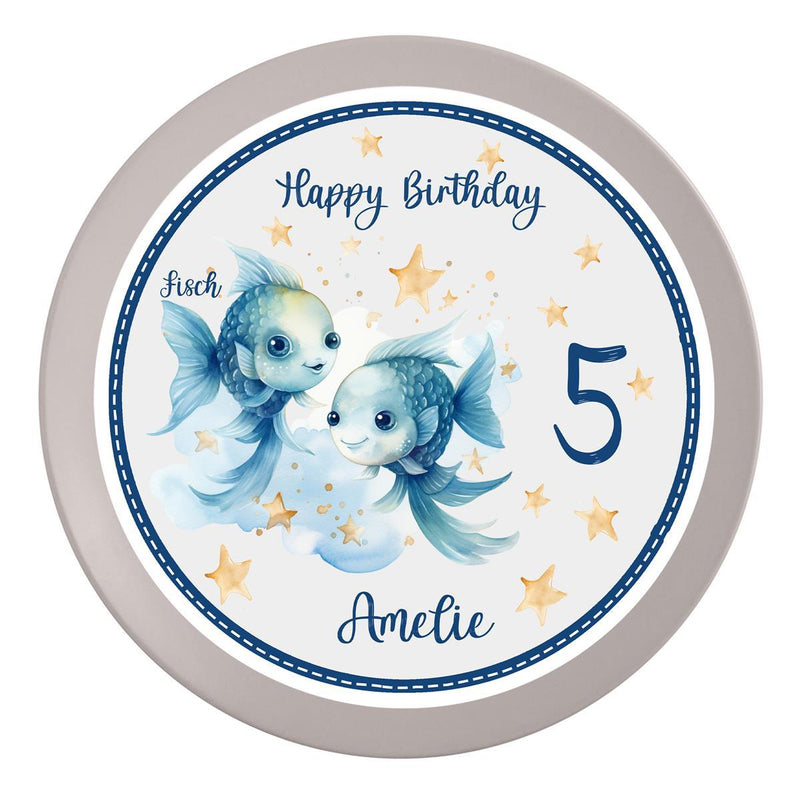Tortenaufleger Geburtstag Sternzeichen Fische 1 Name & Zahl (20cm) Fondant Papier