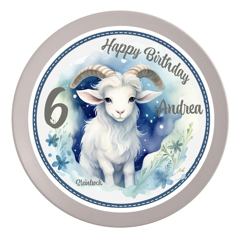 Cake Topper Birthday Zodiac Capricorn 1 Name & Number (20cm) Fondant Paper