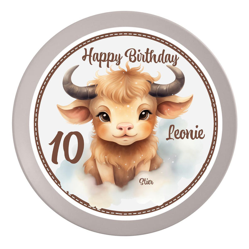 Edible Cake Topper Birthday Zodiac Sign Taurus 1 Name & Number (20cm) Fondant Paper