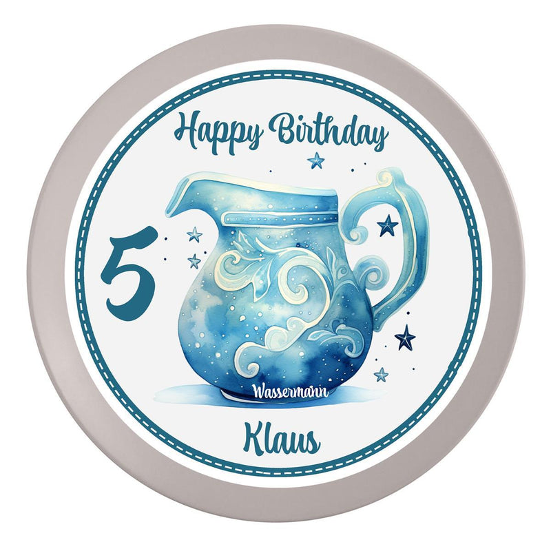 Cake Topper Birthday Zodiac Aquarius 1 Name & Number (20cm) Fondant Paper