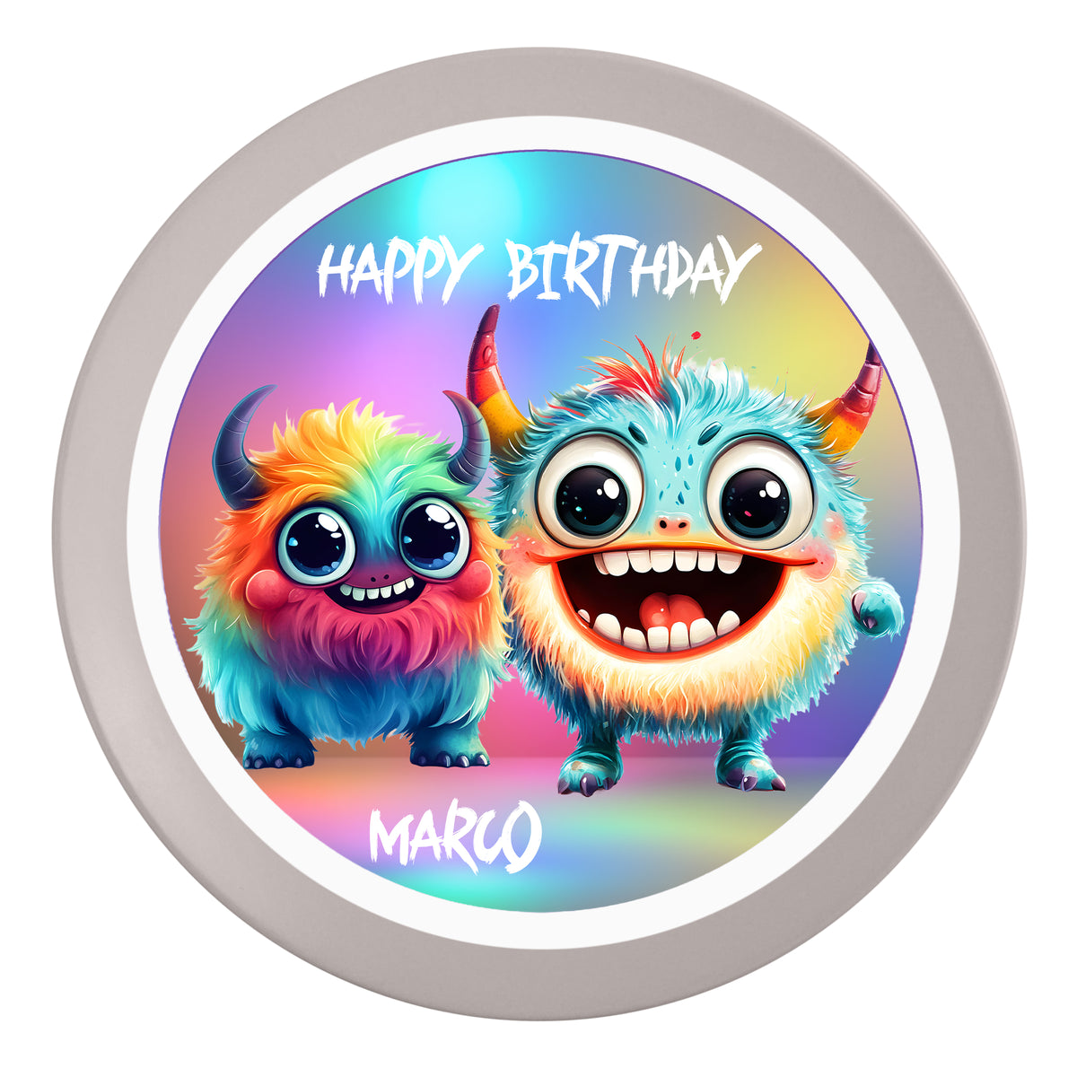 Tortenaufleger Geburtstag Kleines-Monster 1 Name & Zahl (20cm) Fondant Papier