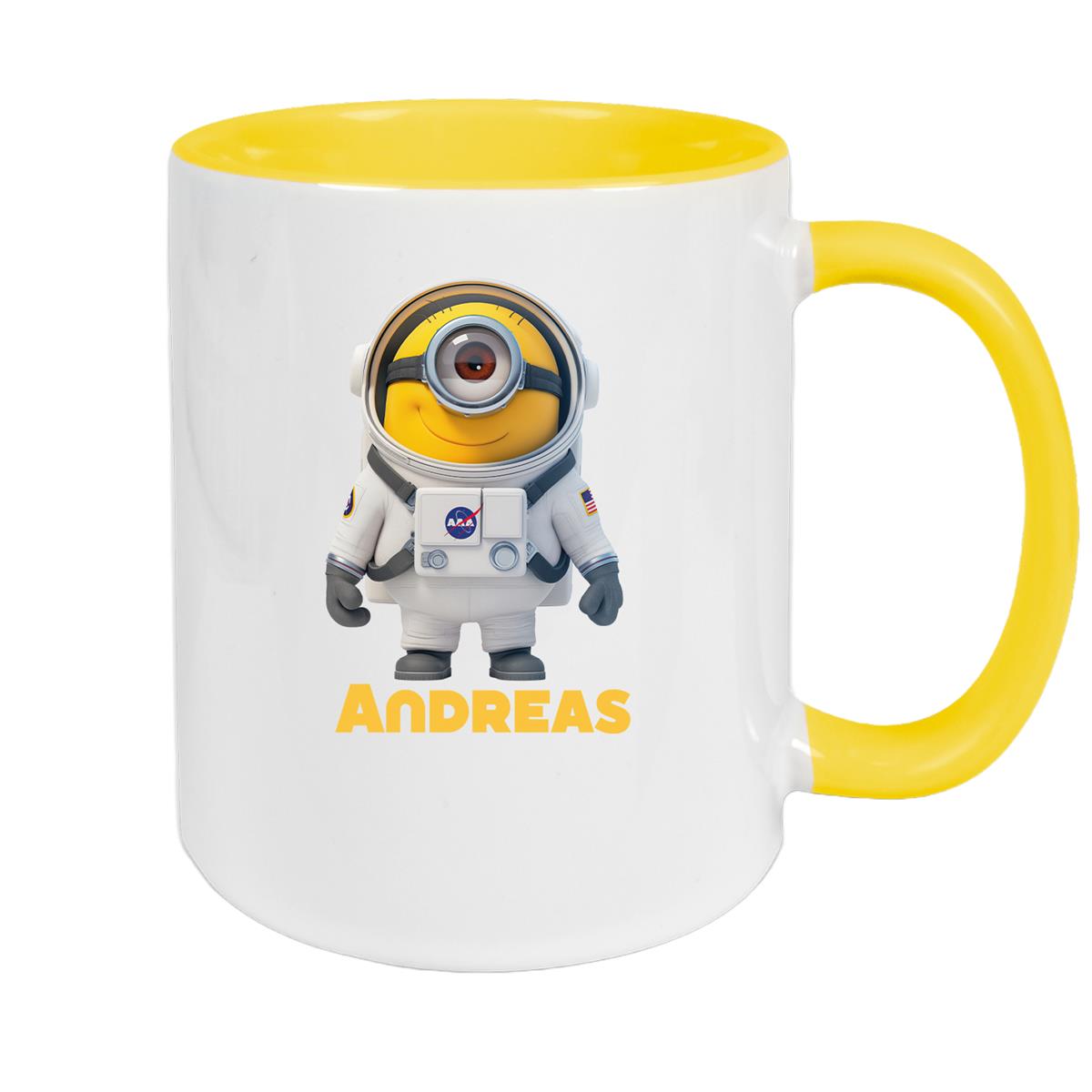 Tasse Minions Kinder Minion 3 Astronaut Wunschname Keramik Kinderbecher personalisiert versch. Farben