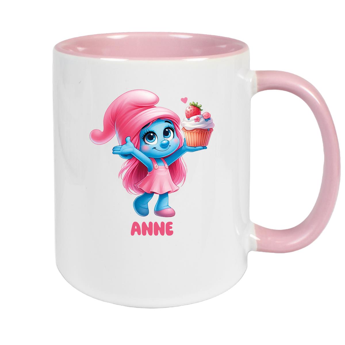 Tasse Kinder Schlumpf 2 mit Muffin Wunschname Keramik Kinderbecher personalisiert versch. Farben