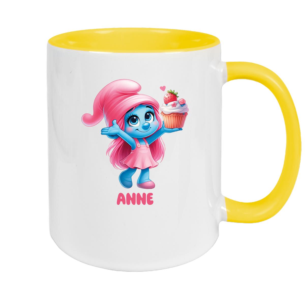 Tasse Kinder Schlumpf 2 mit Muffin Wunschname Keramik Kinderbecher personalisiert versch. Farben