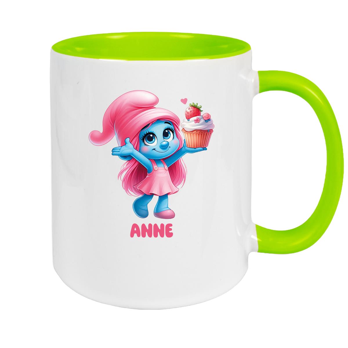 Tasse Kinder Schlumpf 2 mit Muffin Wunschname Keramik Kinderbecher personalisiert versch. Farben