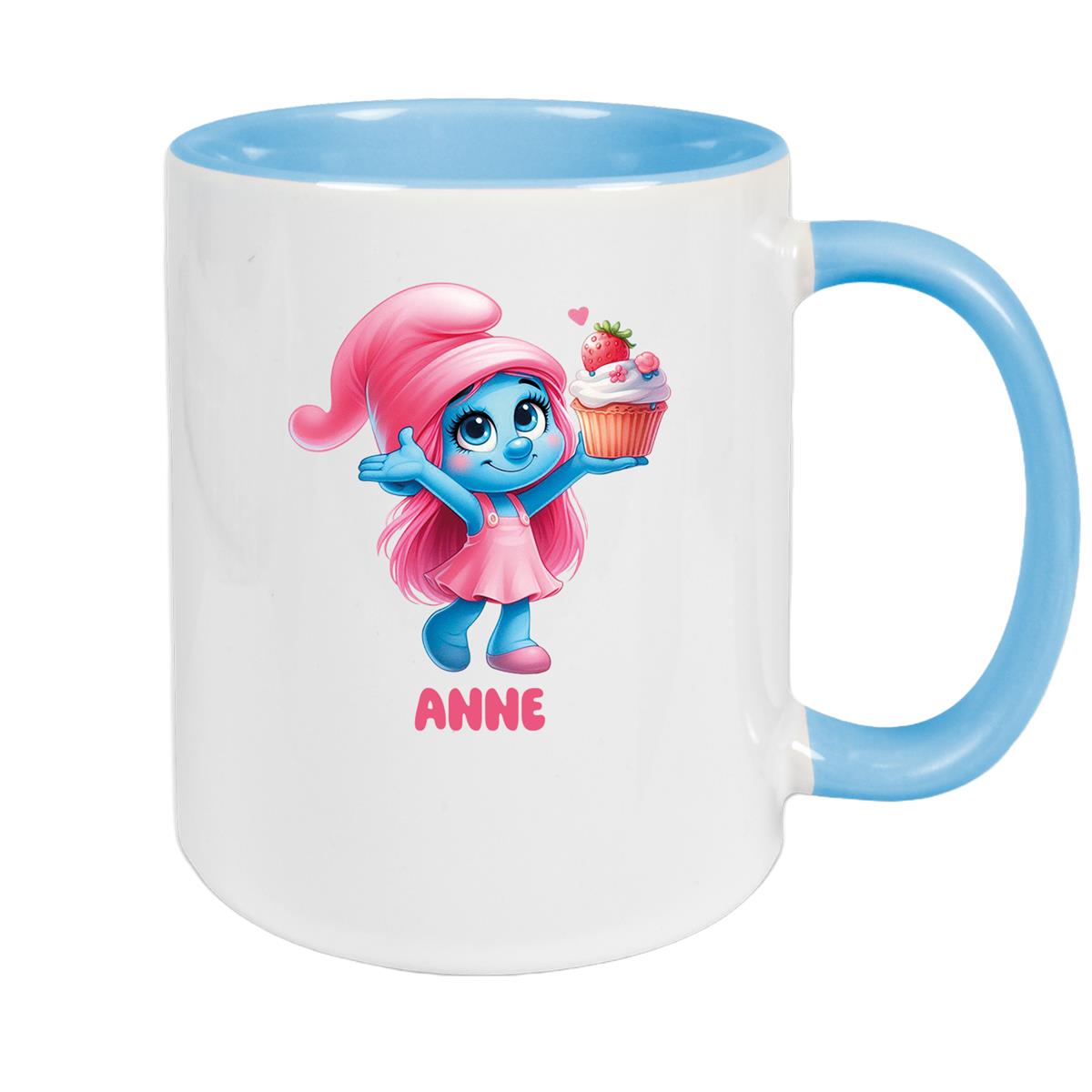 Tasse Kinder Schlumpf 2 mit Muffin Wunschname Keramik Kinderbecher personalisiert versch. Farben