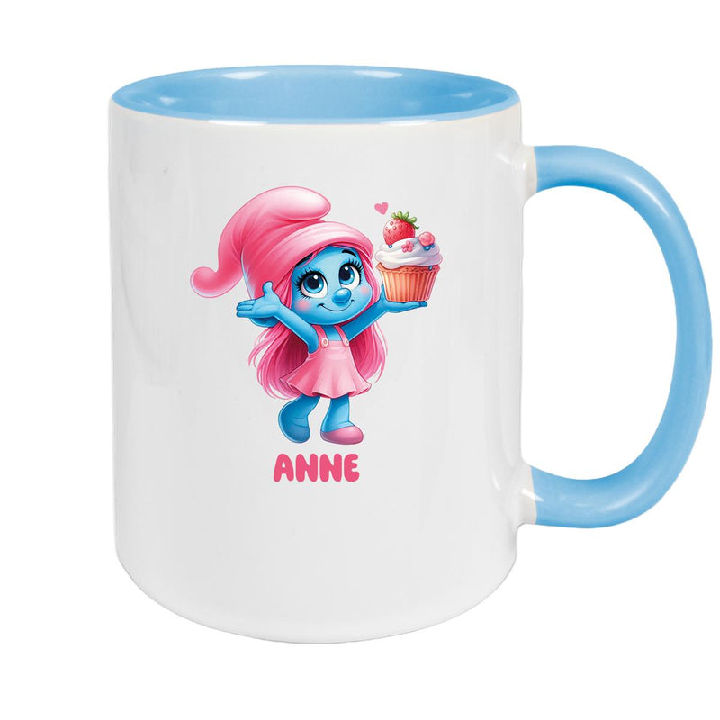 Tasse Kinder Schlumpf 2 mit Muffin Wunschname Keramik Kinderbecher personalisiert versch. Farben